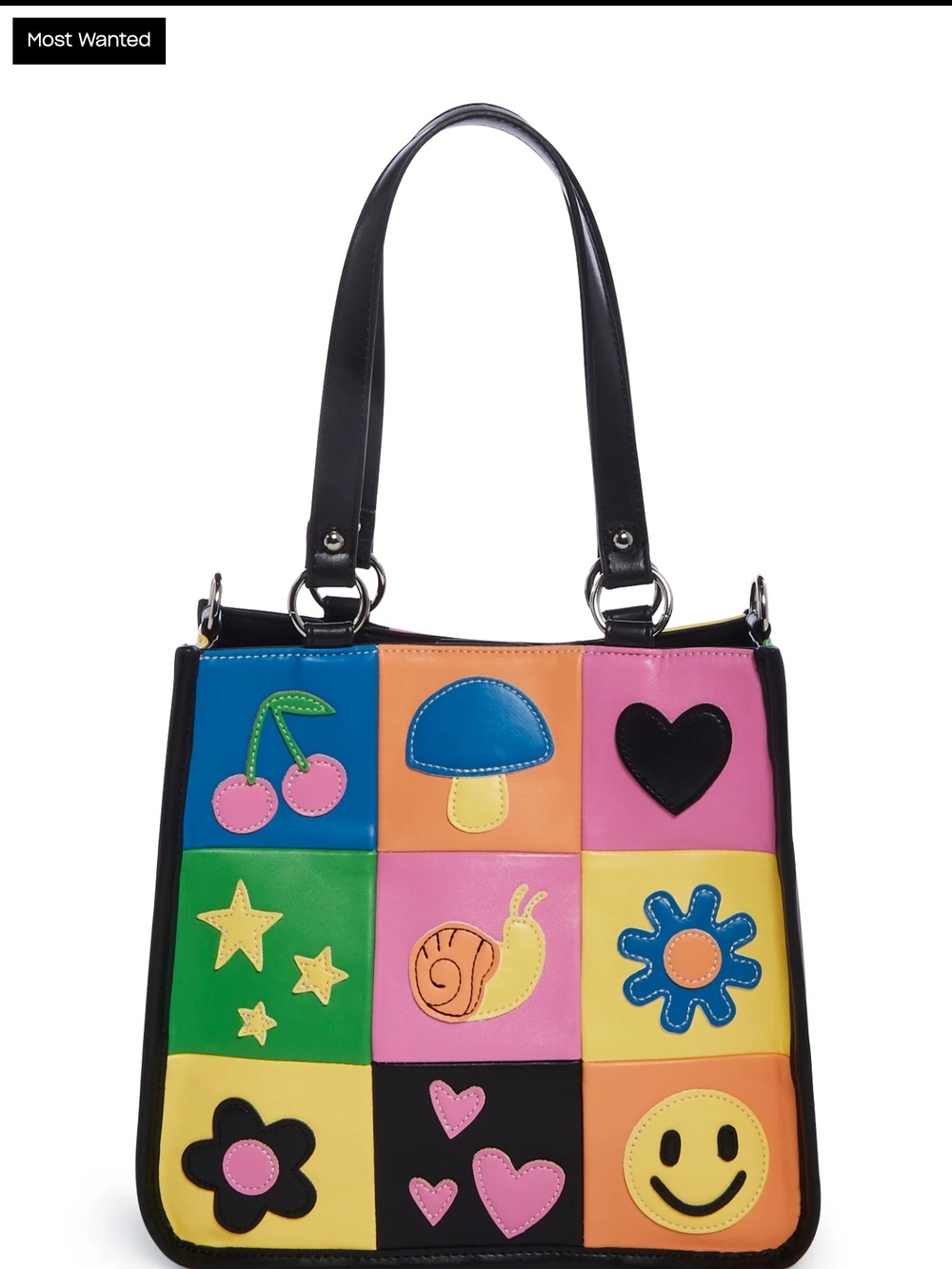 Colorblock Patchwork Shoulder Bag - Black with Multicolor Panels Dolls Kill